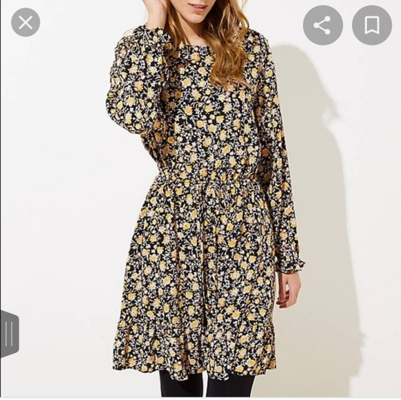 NWT Loft Floral Waist Tie Ruffle Flair Dress - Picture 2 of 4